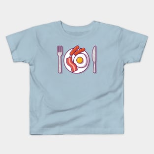 Breakfast Food On Plate with Egg and Sausage Kids T-Shirt